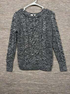 Gap Sweater Womens XS Black Cable Knit Crew Neck 100% Cotton Pullover Warm